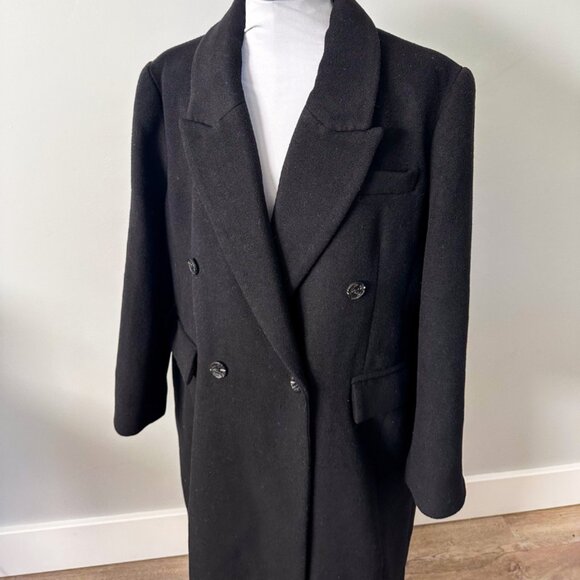 Avec Les Filles Wool Blend Double Breasted Maxi Peacoat in Black - Picture 9 of 14